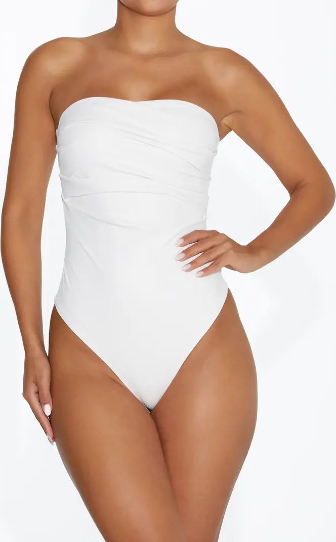 Naked Wardrobe Pleated Strapless Faux Leather Bodysuit | Nordstrom | Nordstrom