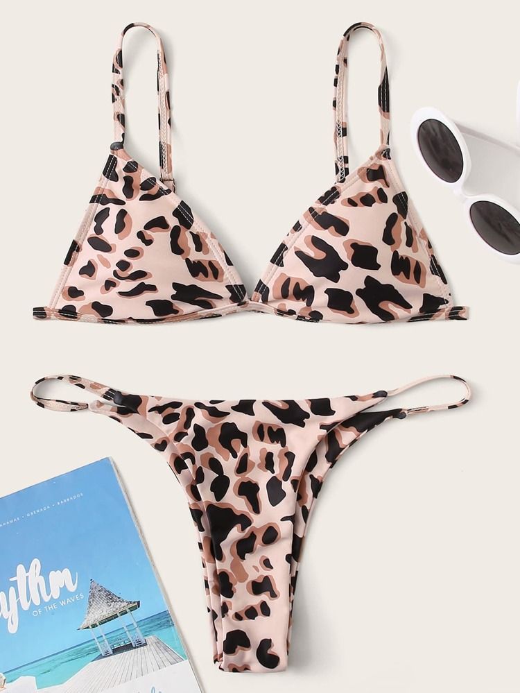 Leopard Triangle Tanga Bikini Swimsuit | SHEIN