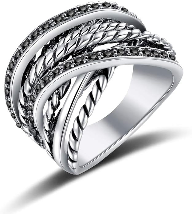 Gold and Silver Cross Rings for Women, Fashion Statement Ring X Knot Band Chunky Twisted Cable Wi... | Amazon (US)