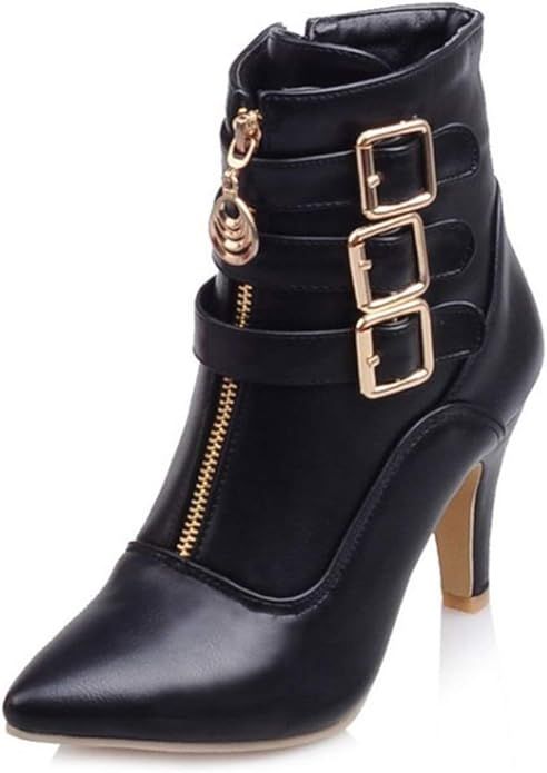 MIOKE Women's Fashion Buckle Strappy Ankle Boots Pointy Toe Zipper Stiletto Kitten Heel Dress Sho... | Amazon (US)