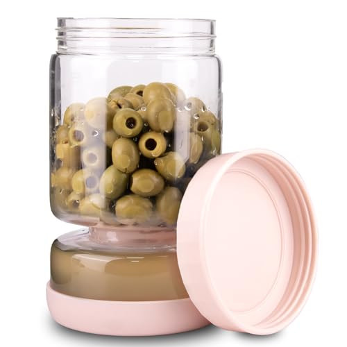 Homnoble Pickle and Olive Hourglass Jar with Strainer Flip for Juice Separator from Wet and Dry, Upgrade Food-grade ABS Lid and BPA Free Hourglass Pickle Jar for Airtight Food Storage, Pink | Amazon (US)