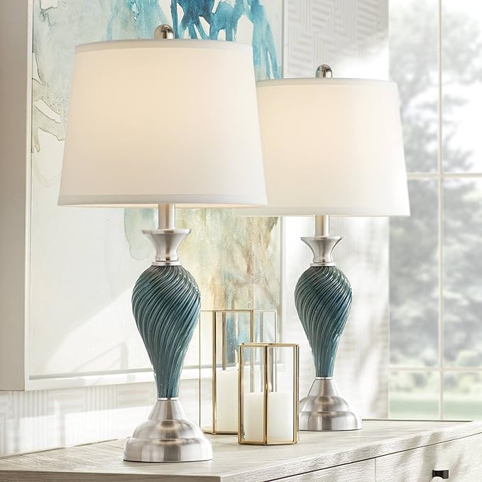 Arden Coastal Table Lamps 25" High Set of 2 Green Blue Glass Twist Column Steel Base Empire Shade... | Amazon (US)