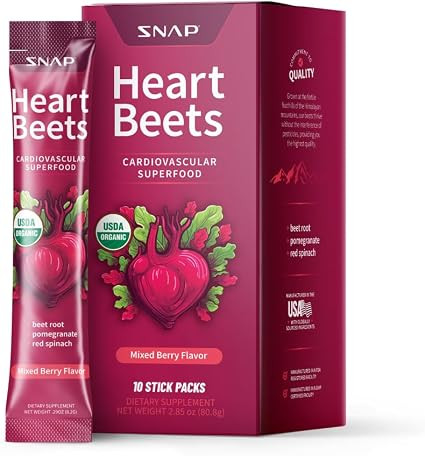 Snap Supplements Heart Beets Stick Packs, Organic Beet Root Powder Drink Mix, Cardiovascular Supp... | Amazon (US)