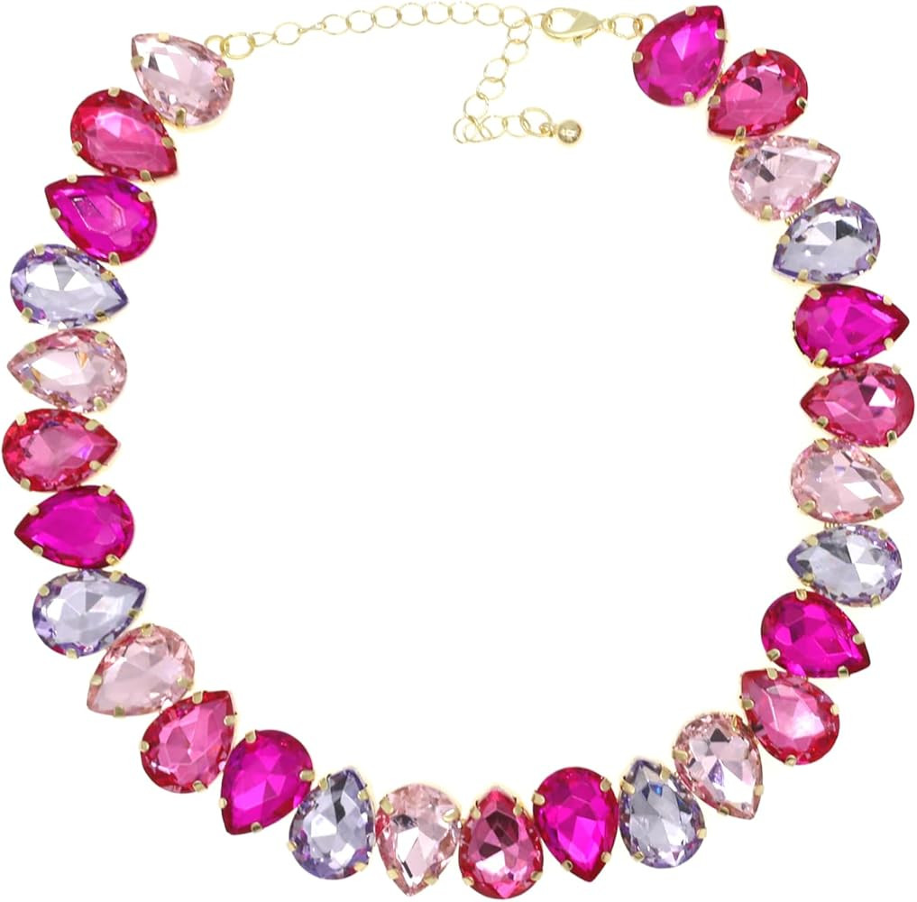 Crystal Rhinestone Gemstone Choker Collar Necklace for Women Sparkly Colorful Emerald Neck Chain ... | Amazon (US)