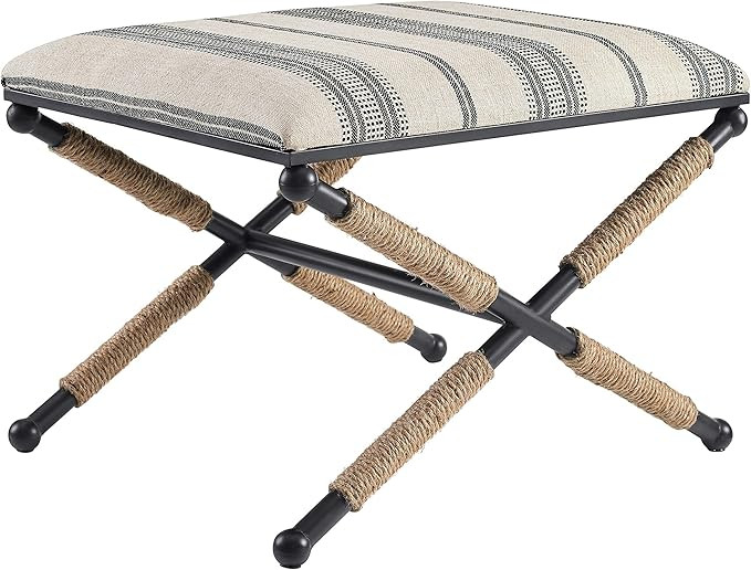 Linon Farrow Black Metal and Natural and Black Stripe Upholstered Campaign Ottoman | Amazon (US)