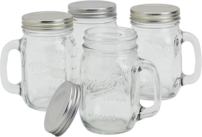 Mason Craft & More 8-Piece Glass Drinking Jars Tumblers Set with Handles Stainless Steel Lids, 16... | Amazon (US)