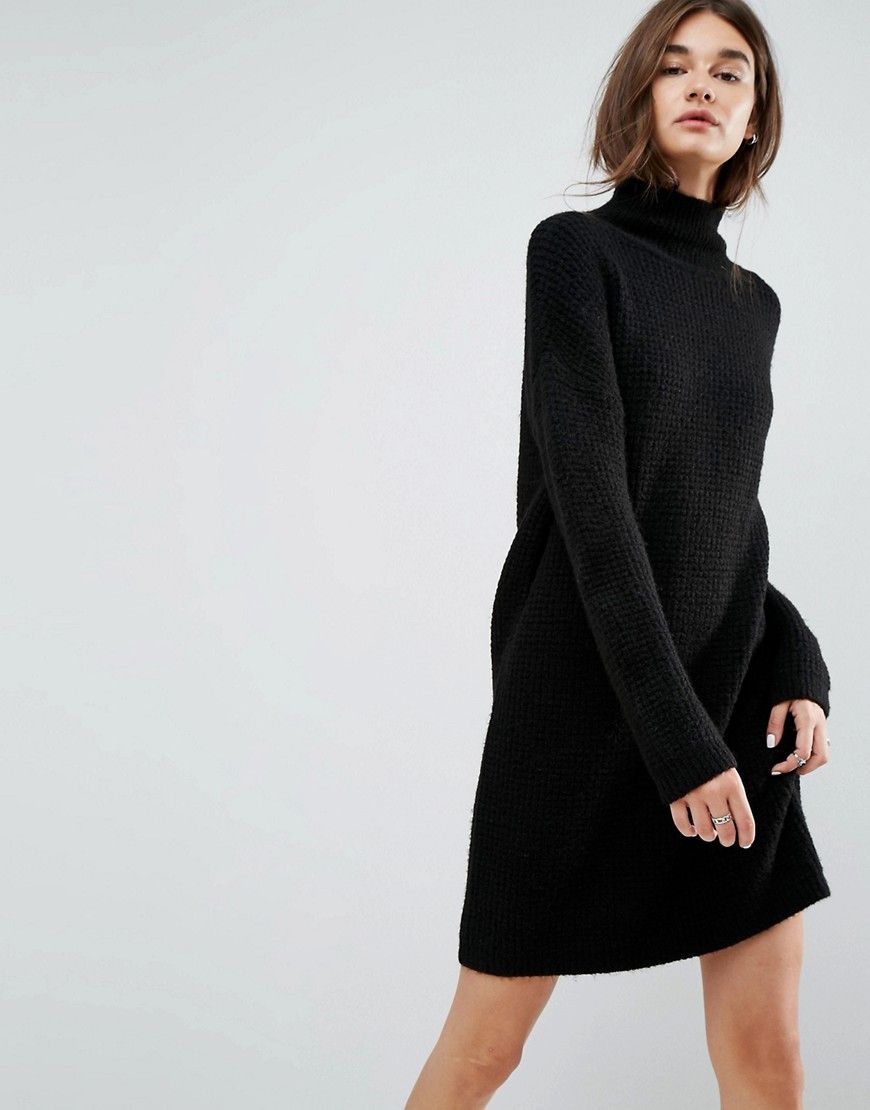 ASOS Knitted Sweater Dress in Texture Stitch - Black | ASOS US