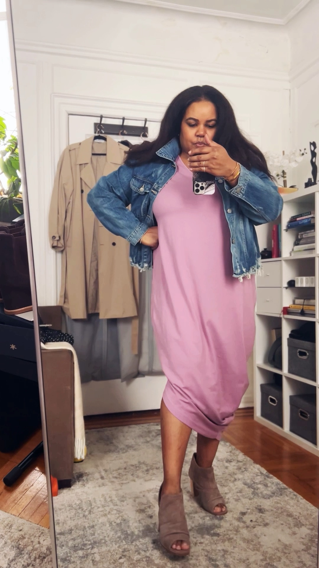 Iconic Geneva Dress in Lilac by Universal Standard. The dress is TTS but I sized up because I wanted zero cling on my tummy. Wearing a medium. The jacket is from Able, find the sandals at Nordstrom.

Music: Summer Soul 

.
.
Spring dress, summer dress, denim jacket, spring dresses, summer dresses, midsize outfit, midsize style, baggy jean jacket, oversize jean jacket, distressed denim, pink dress, lilac dress, boyfriend jacket, oversized boyfriend denim 

#LTKunder100 #LTKcurves #LTKstyletip