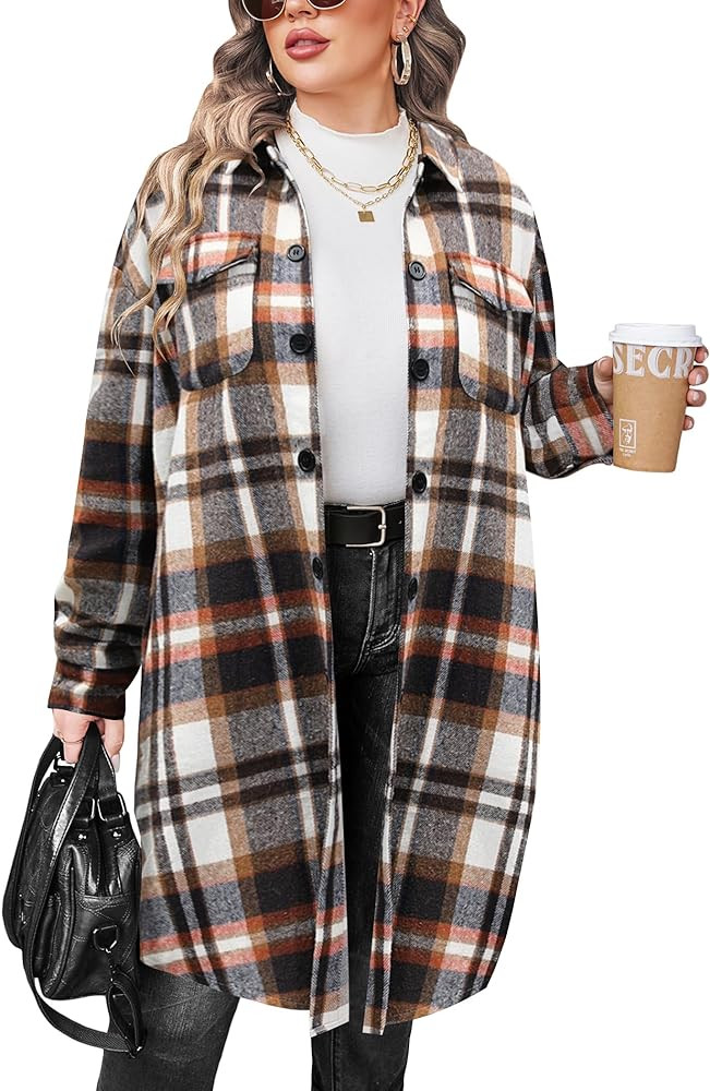 IN'VOLAND Womens Plus Size Flannel Plaid Shirts Long Sleeve Lounge Lapel Boyfriend Button Down Ta... | Amazon (US)