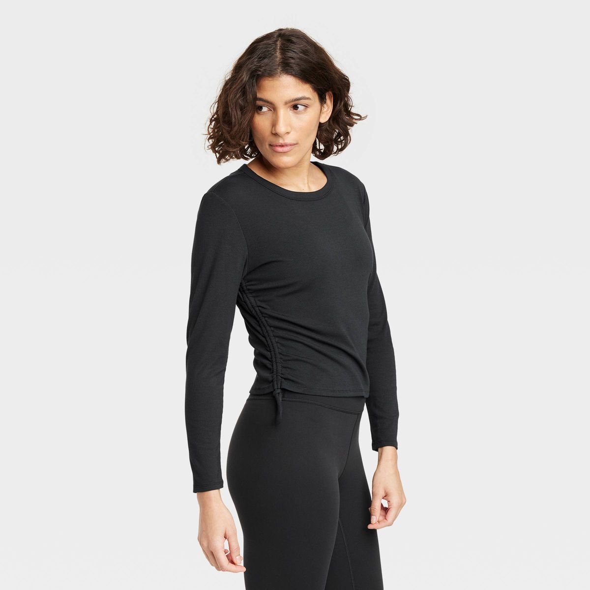 Women's Side Cinch Long Sleeve Top - All In Motion™ Black M | Target