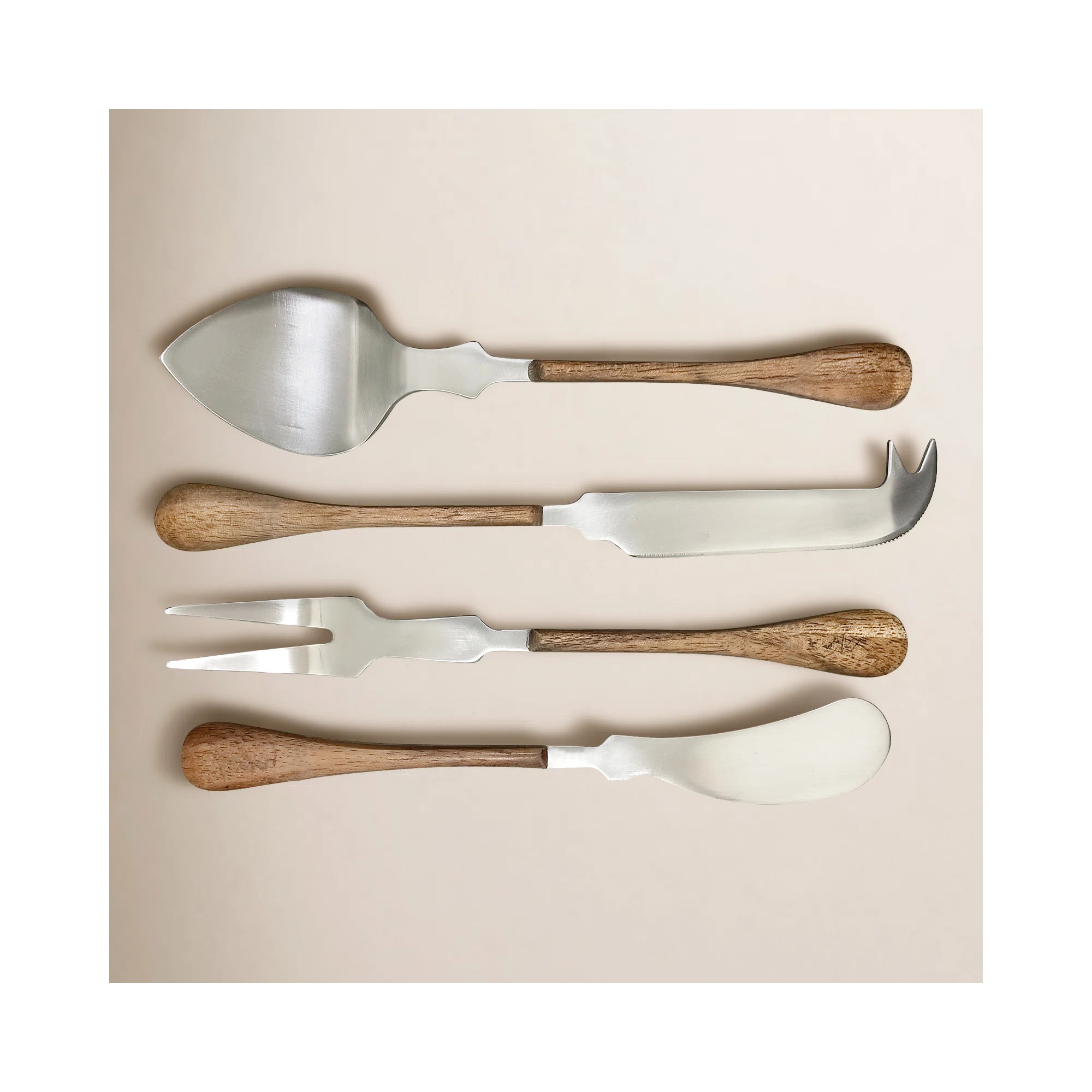 Dreya Acanto Stainless Steel and Acacia Wood Handle Cheese Knives, Set of 4 | Birch Lane
