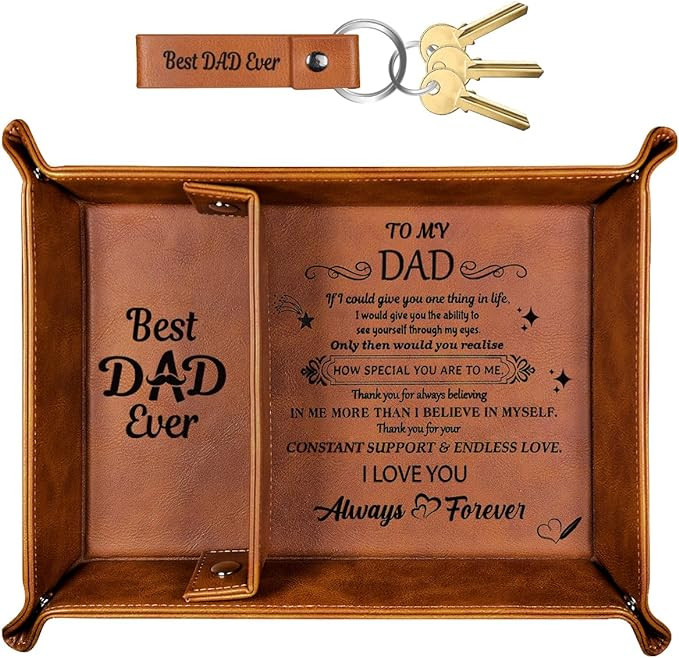 Best Dad Ever Gifts for Dad from Daughter, Fathers Day Dad Gifts PU Leather Valet Tray & Keychain... | Amazon (US)