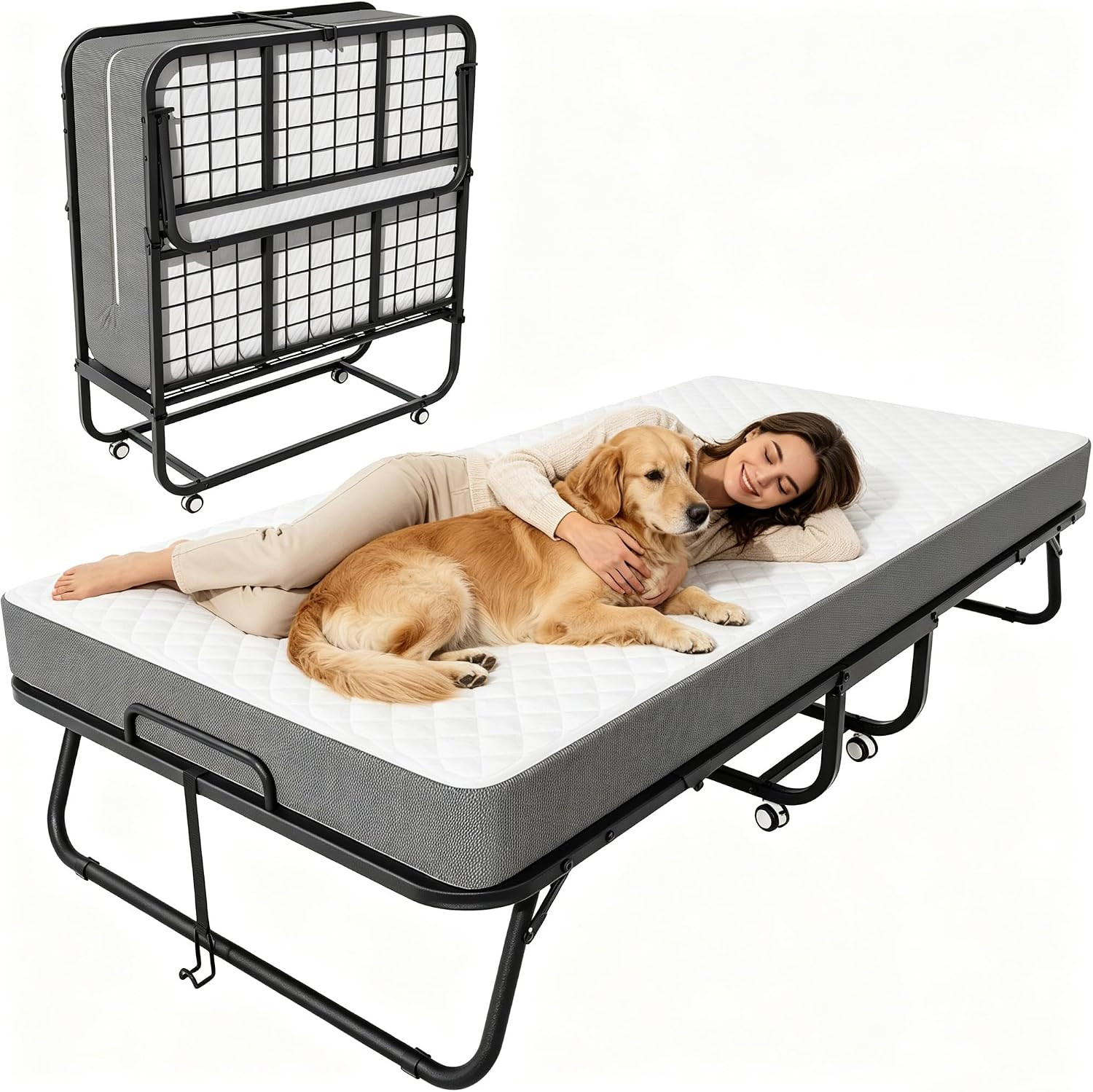 INTERGREAT Folding Bed with Mattress, Rollaway Beds with Mattress for Adults, Foldable Rollaway Beds, 75.2" x 31" Portable Bed for Easy Storage, Strong Frame for Guest Room, Small Apartment | Amazon (US)