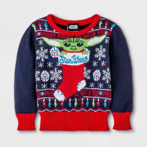 Baby Star Wars Baby Yoda Ugly Christmas Sweater - Navy | Target