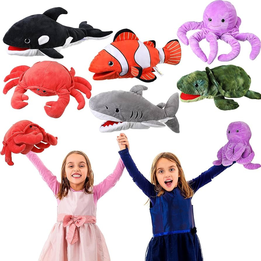 Amazon.com: Liliful 6 Pieces Animal Hand Puppets Kids Hand Puppets with Working Mouth Animal Todd... | Amazon (US)