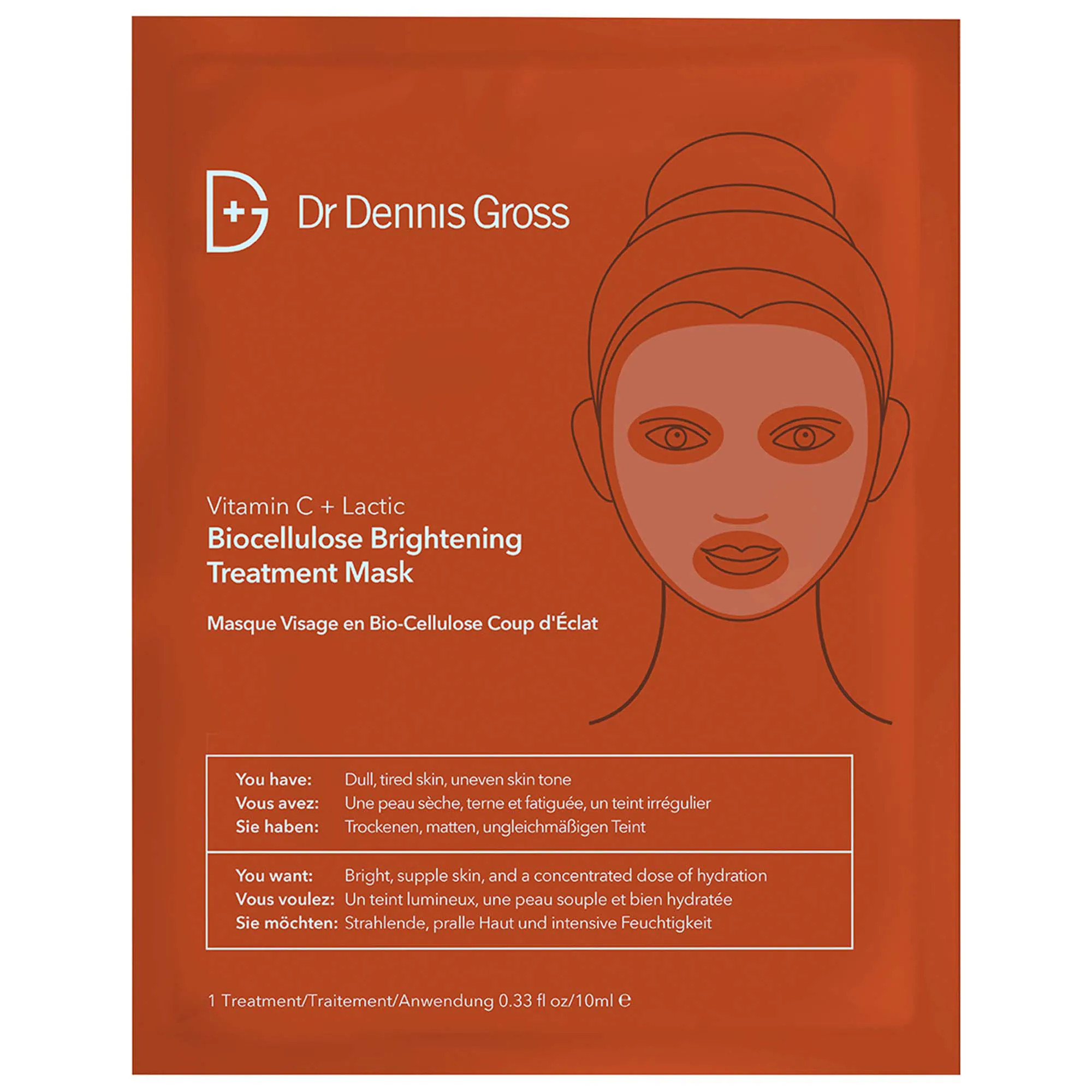 Dr. Dennis Gross Skincare Vitamin C Lactic Biocellulose Brightening Treatment Mask 1 Mask / 1 Mask | Sephora (US)