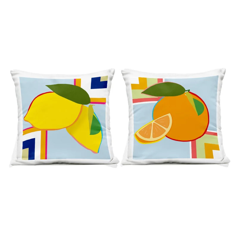 Geometric Citrus Fruit 2 Piece Outdoor Printed Pillow Set, design by Daniela Santiago | Wayfair North America