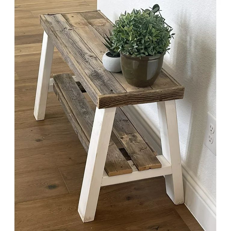 Woven Paths Farmhouse Natural Reclaimed Wood and White Entry Bench with Shelf | Walmart (US)