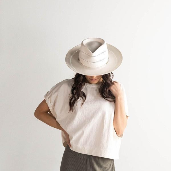 Arlo Cream Band - Straw Teardrop Fedora | Gigi Pip