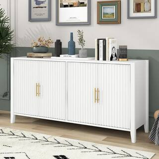 White MDF 63.1 in. W. Sideboard, Accent Storage Cabinet with Metal Handles | The Home Depot