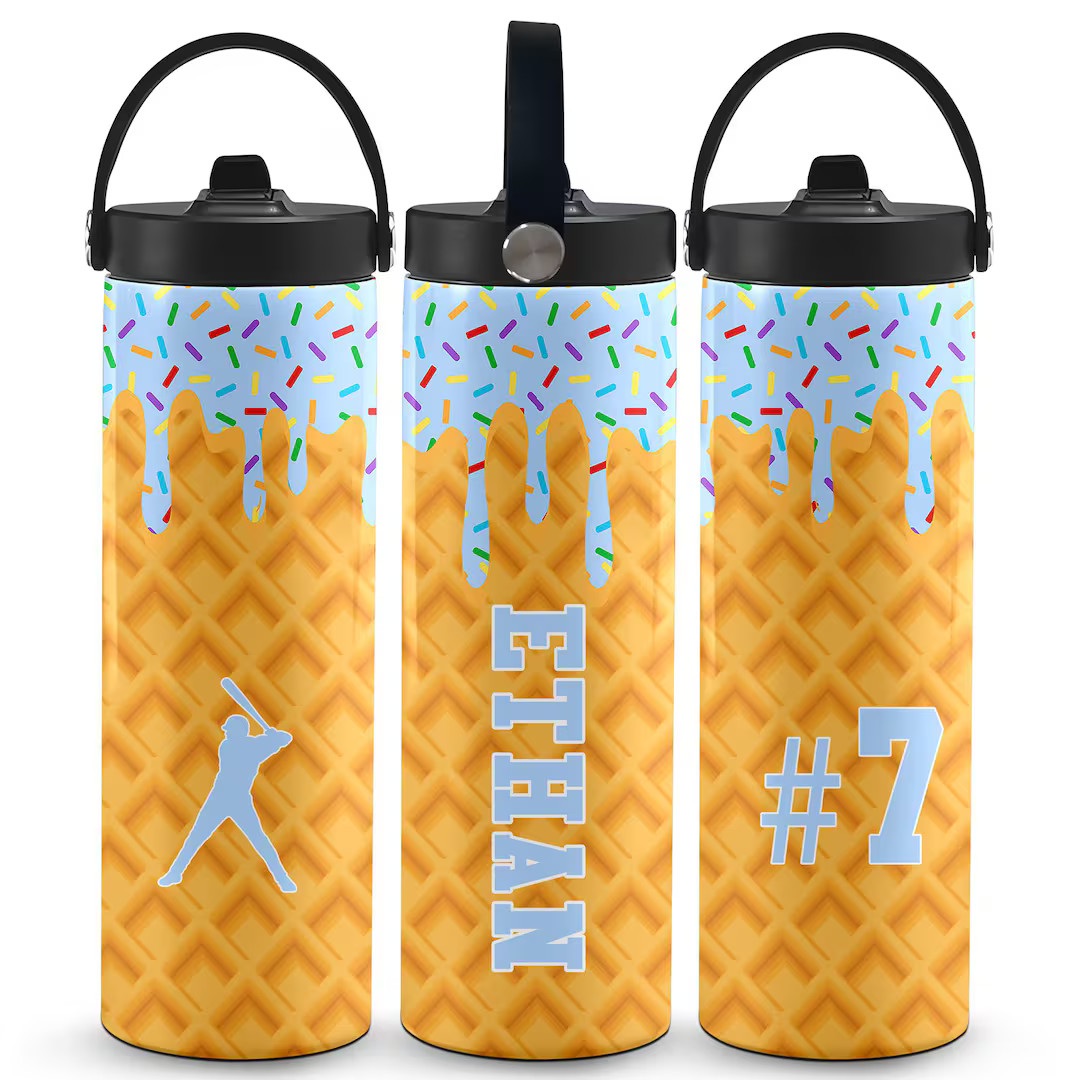 Ice Cream Drip Personalized 20pz Water Bottle Baseball Gift for Boys - Etsy | Etsy (US)