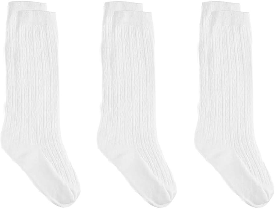 Yenzat Toddler Knee High Socks Cable Knit Long Stockings Baby Girls Boys White 4T-5T 3 Pairs | Amazon (US)
