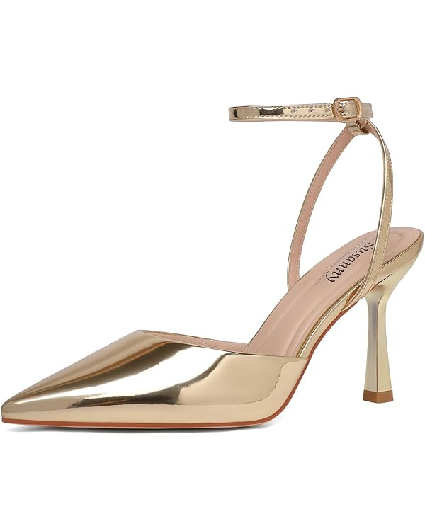 Susanny Heels for Women Stiletto Closed Pointed Toe Backless Dress Shoes High Heels Sexy Kitten P... | Amazon (US)