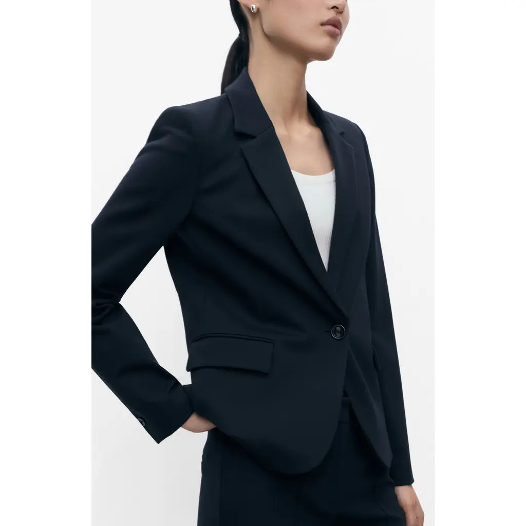 MANGO Fitted Suit Jacket in Navy at Nordstrom, Size 10 | Nordstrom