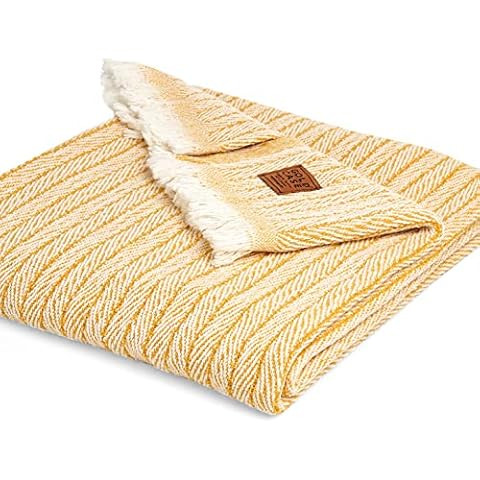 BOURINA Decorative Herringbone Faux Cashmere Fringe Throw Blanket Lightweight Soft Cozy for Bed o... | Amazon (US)