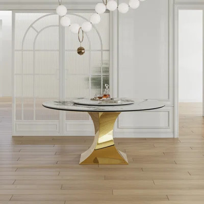 Round Sintered Stone Dining Table With Stainless Steel Base - Modern Luxury, Scratch & Heat Resistant Surface For 4-6 People | Wayfair North America