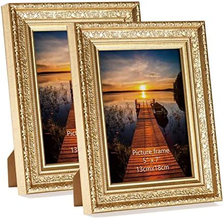 Edenseelake 5x7 Picture Frames Set of 2, Vintage Gold Photo Frame 5 by 7 for Tabletop or Wall Dis... | Amazon (US)
