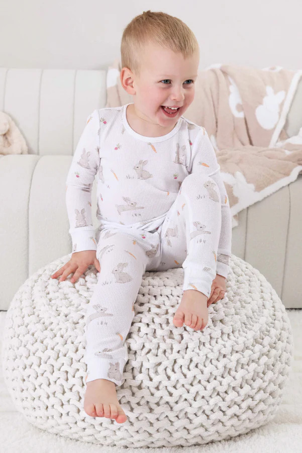 Hop Little Bunnies Bamboo Waffle Two Piece Pajama Set | Caden Lane