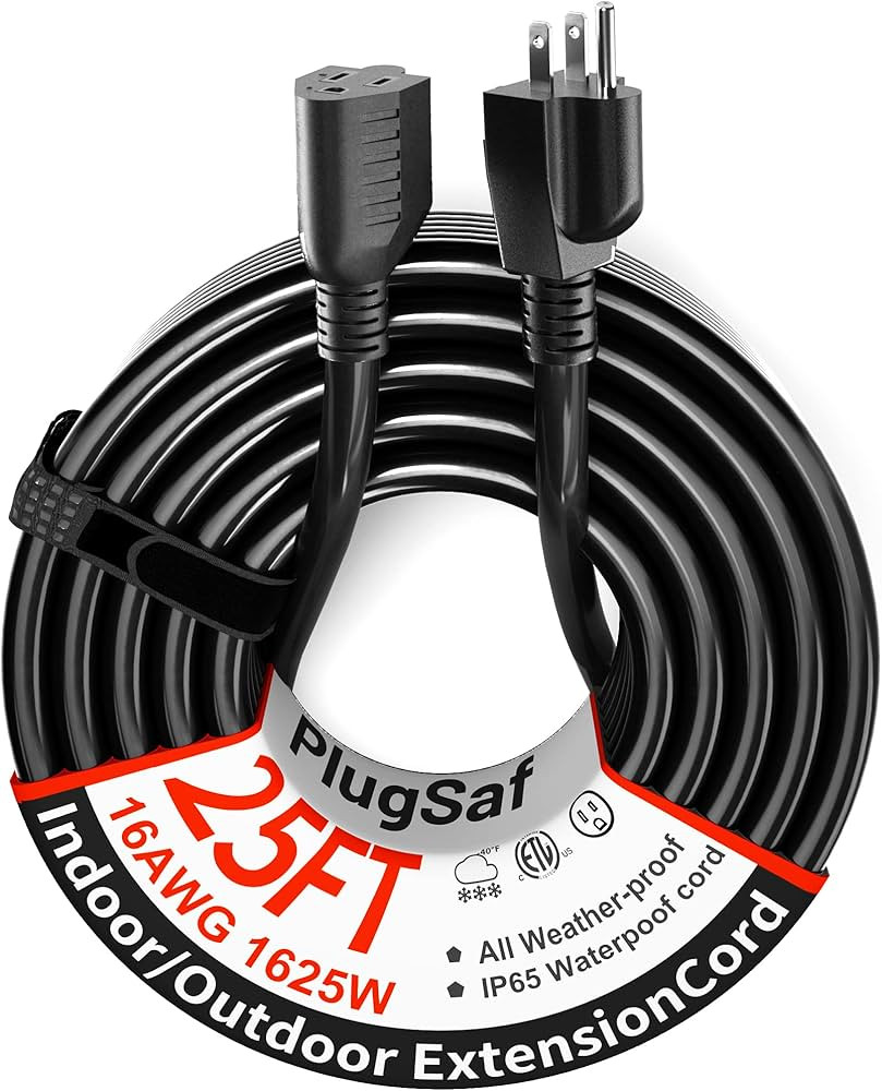 Black Outdoor Extension Cord 25 ft 16/3 Gauge Waterproof, Cold Weatherproof -58°F, Flame Retarda... | Amazon (US)