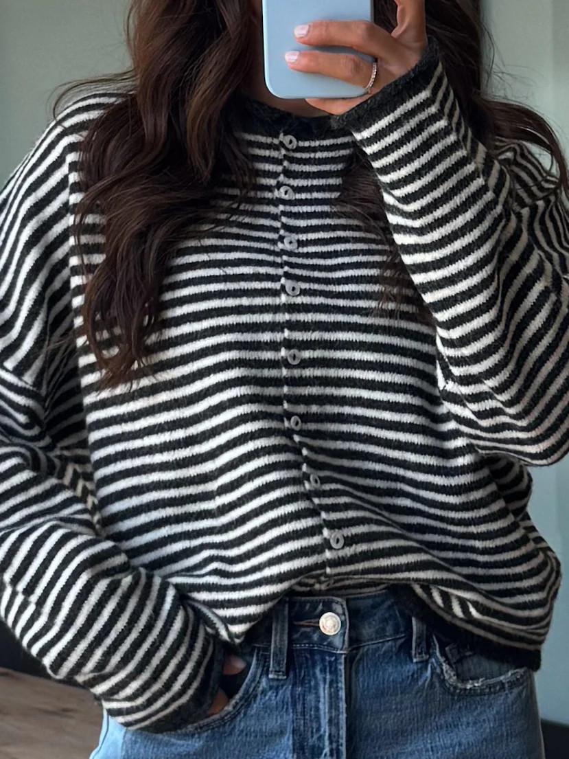 Isla Cardigan | Mini Striped Charcoal | Shop Talulah