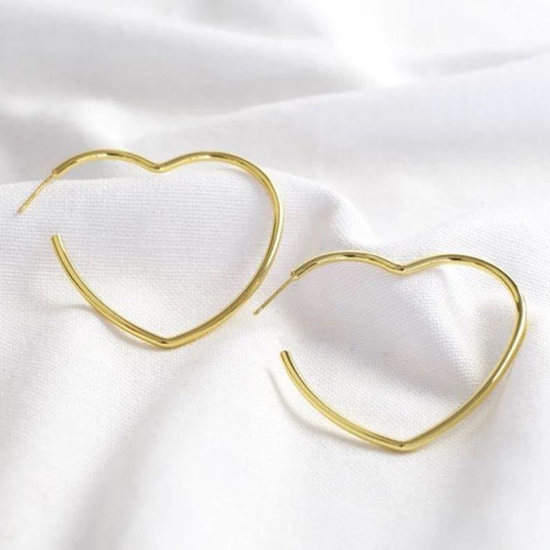 Large Heart Hoop Earrings - Silver - Gold - Rose Gold | Etsy (UK)