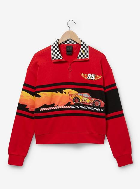 Disney Pixar Cars Lightning McQueen Flames Quarter-Zip Cropped Women's Crewneck - BoxLunch Exclus... | BoxLunch