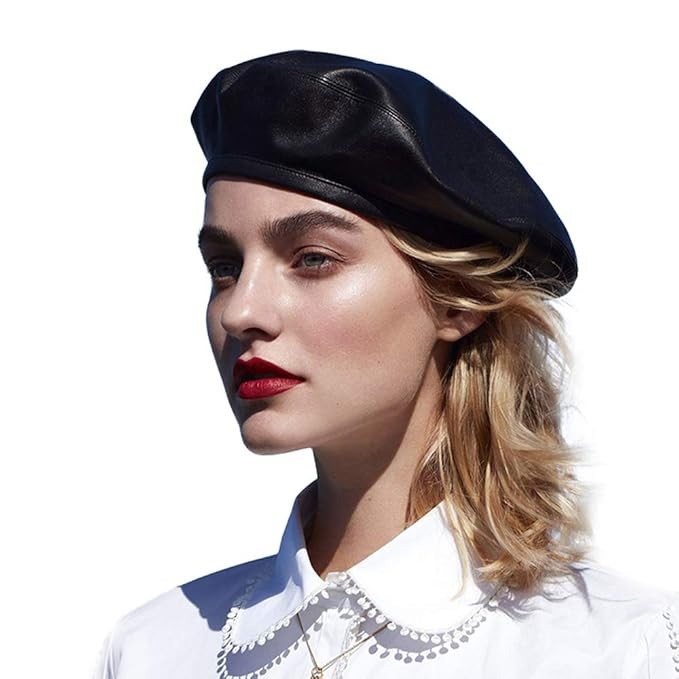 WETOO Women Beret Hat PU Leather Cap | Amazon (US)