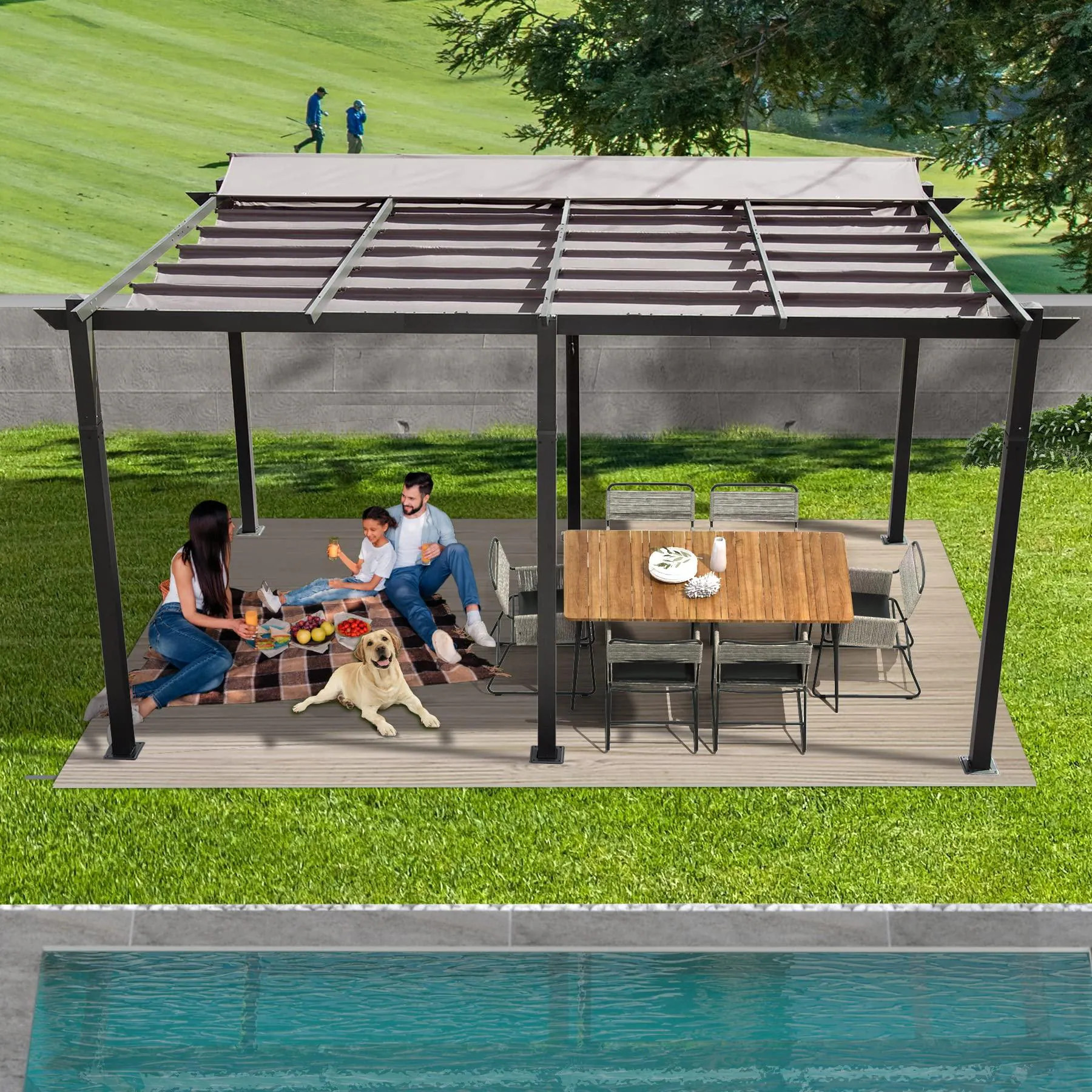 Bayfeve 16-ft x 11-ft Pergola with Weather-Resistant Canopy Dark Gray Gazebo with Soft Top Roof Polyester one_size | BFCPL-S00078-OD | Lowe's