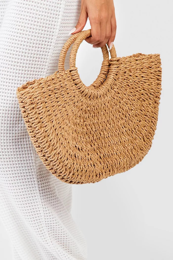 Circle Handle Straw Bag - Large | boohoo (US & Canada)