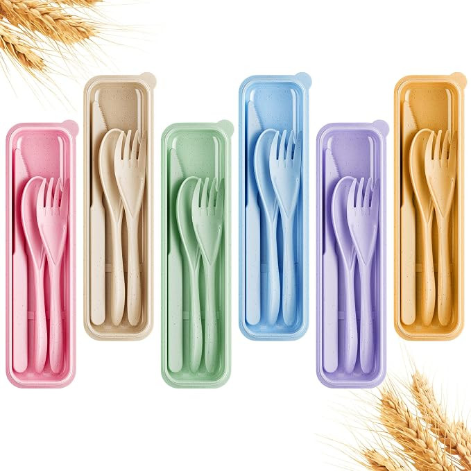 Quatish 6 Sets Travel Utensils Set with Case,Camping Utensils Multicolor | Amazon (US)
