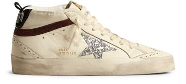 Mid Star LTD in white nappa leather with silver glitter star - GOLDEN GOOSE | 24S US