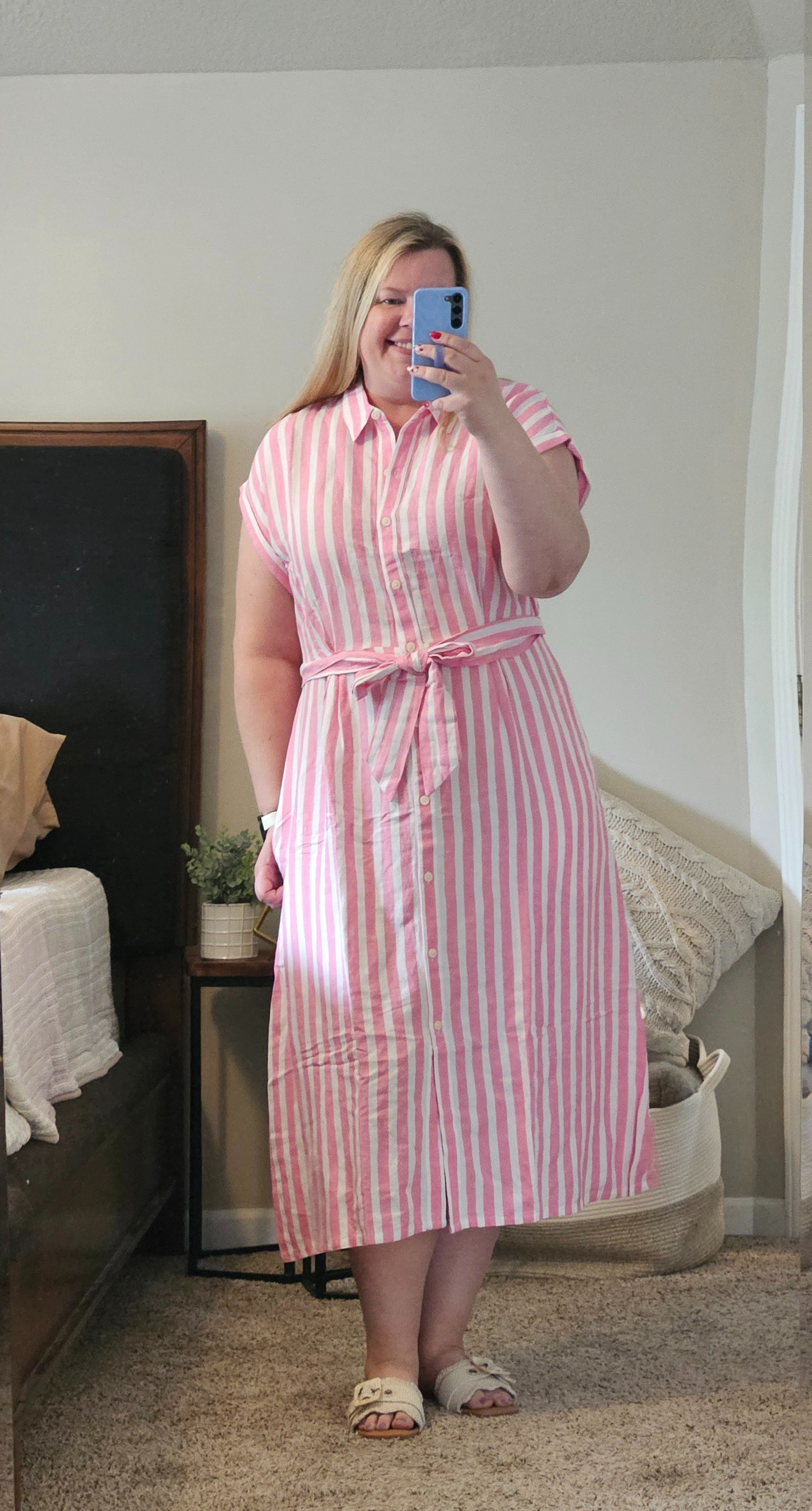 I love this summer shirt dress!  The perfect striped classic look.  Wearing a size 18.  

#LTKsalealert #LTKmidsize #LTKover40