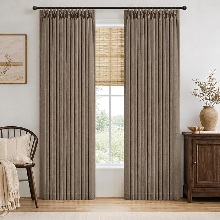 MIULEE Dutch Cocoa Pinch Pleated Linen Curtains 96 Inches Long 2 Panels | Amazon (US)