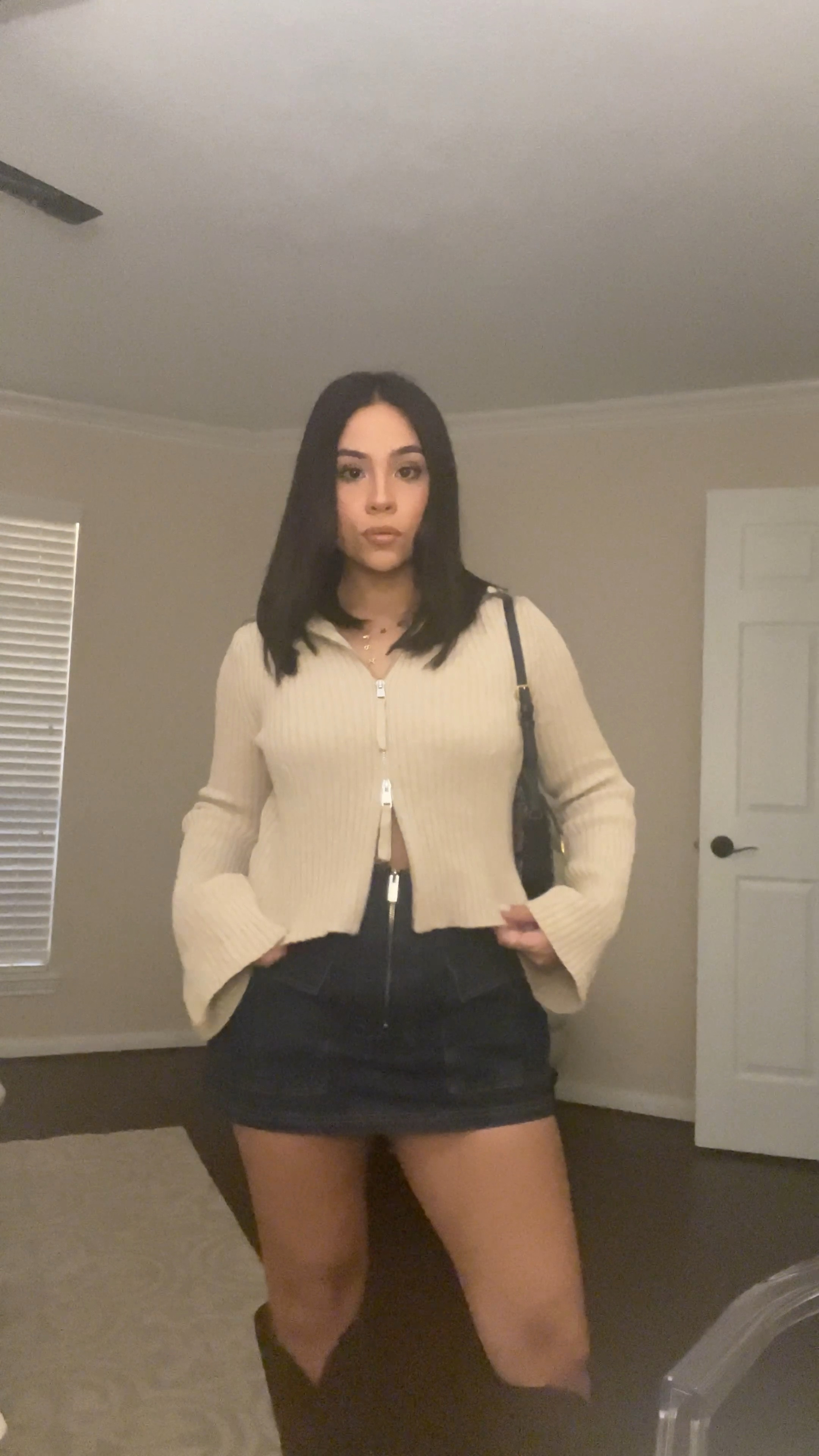 Early spring outfit idea 
Denim skort: medium 
Beige zip sweater: xs 
Brown suede boots: 6.5 
Dior rodeo saddle bag 
Sol de Janeiro body spray 
Gold name necklace 
Gold oura ring 

#LTKStyleTip #LTKPetite #LTKSeasonal