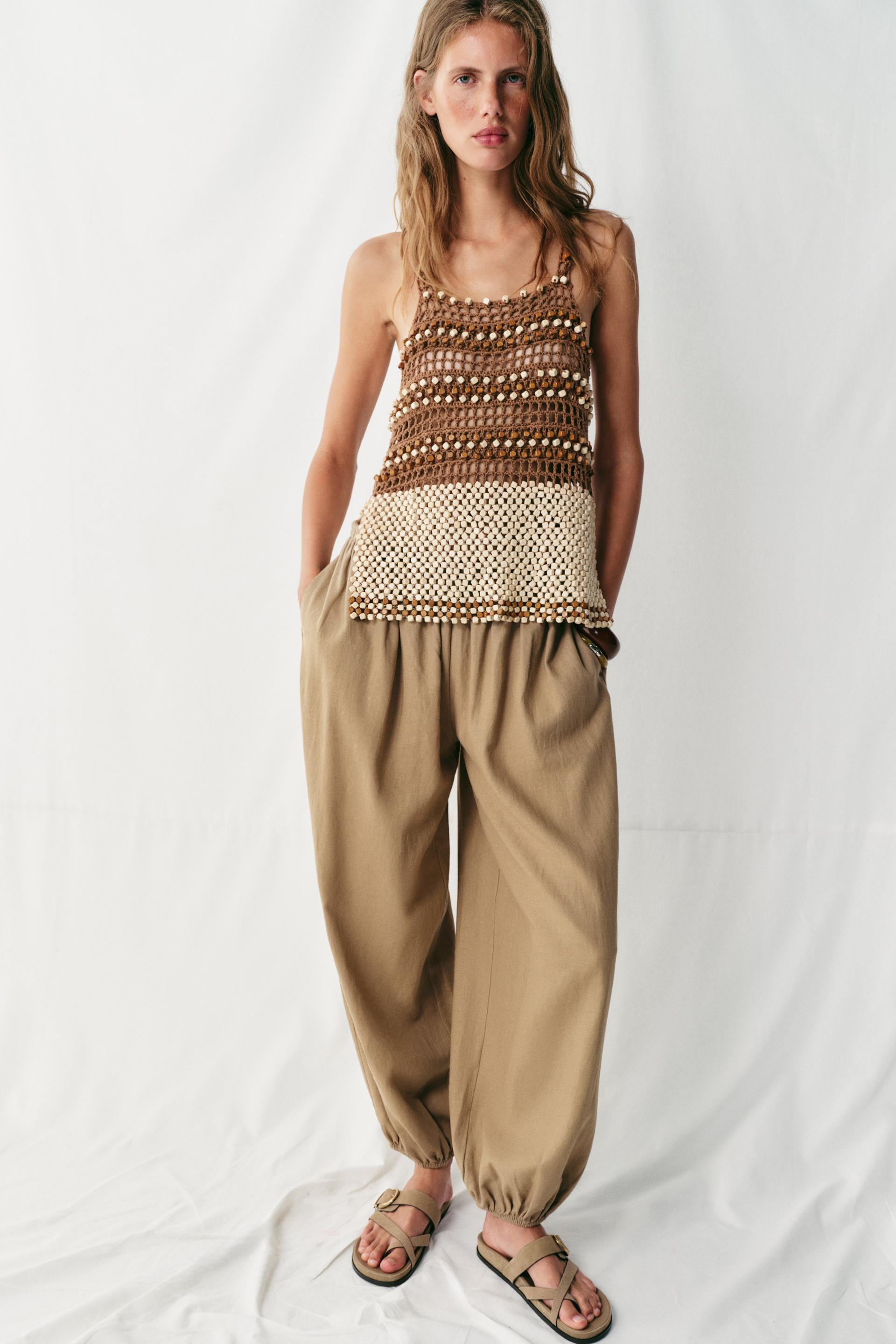 Zara - Linen Balloon Pants - Eggplant - S - Woman | Zara US