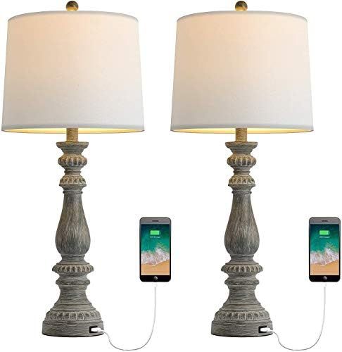 BOBOMOMO 27.75'' USB Table Lamp Set of 2 Antique Retro Nightstand Lamp for Bedroom Living Room Of... | Amazon (US)