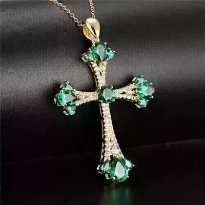 2.50Ct Pear Lab Created Emerald Cross Pendant 14k Yellow Gold Plated Silver | eBay | eBay US