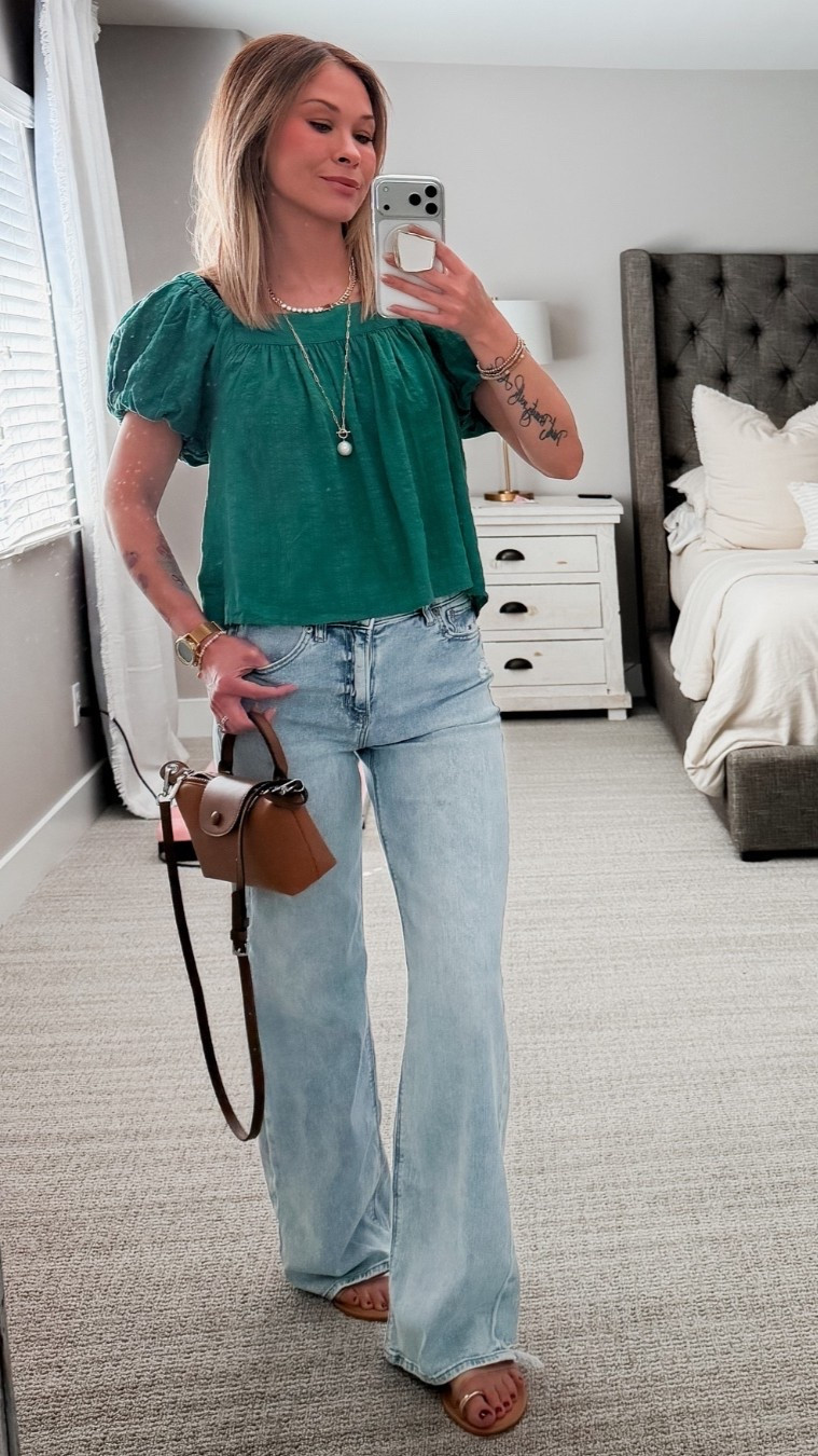 What I wore to lunch with my mom 🤍 size S in the top, wearing size 24 long length in the jeans and I’m 5’5” for reference 

#LTKootd #LTKspringtrends #LTKspring