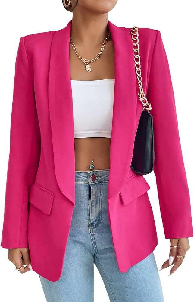 MakeMeChic Women's Open Front Shawl Collar Long Sleeve Blazer Jacket Coat | Amazon (US)