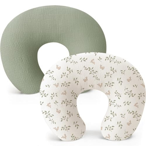 Konssy Muslin Nursing Pillow Covers, Soft and Cute Nursing Covers for Breastfeeding Pillows, Ideal for Newborn Baby Boys and Girls (Fog Green, Sprout) - 2 Pack | Amazon (US)